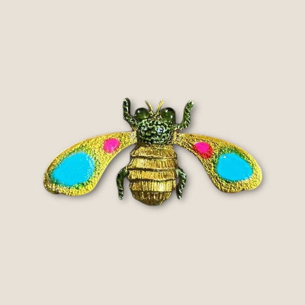 Vintage Colorful Bee Brooch Enamel Pin Insect Jewelry - Picture 2 of 6